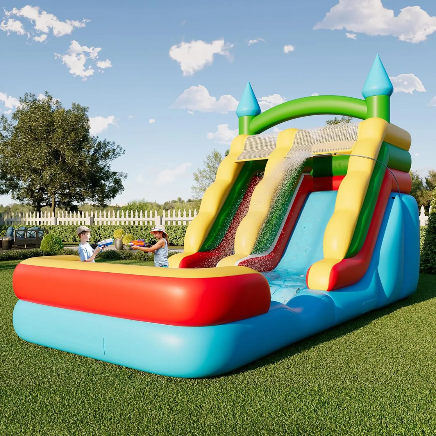 Albott Commercial Bounce House, Inflatable Bouncer with Air Blower, Jumping Castle with Slide, Outdoor Indoor Bouncy Castle with 100% PVC Material for Kids 3-12 (252.8×152.4×92.5IN)