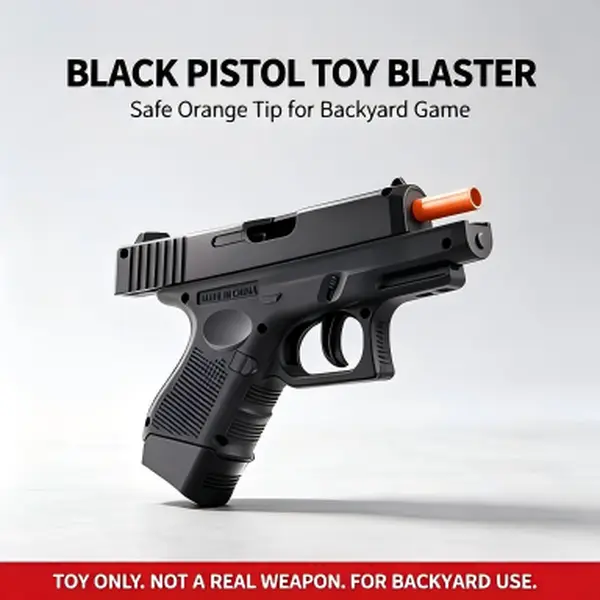 Splatter Ball Blaster Compact Pistol in Black, Manual Prime Toy with Safe Orange Tip, Backyard Outdoor Shooting Game Gift for Teens Age 14+