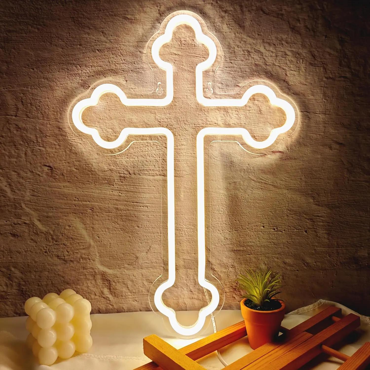 Transparent Flexible Cross Design Religious Decoration Novelty Light - Easy Install, Energy-Efficient Wall-Mounted Hanging Art Lamp, Christian Home Bedroom Glow Light Novelty Lighting, Ideal Gift for Birthdays Weddings Christmas