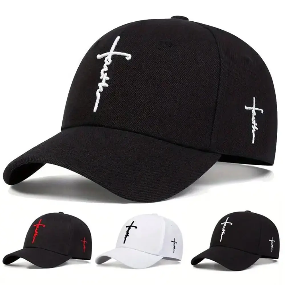 Faith Embroidered Cross Baseball Cap - Adjustable Sun Protection Hat for Men & Women, Casual Outdoor Sports Cap for Daily Wear and Activities, Gift for Father's Day