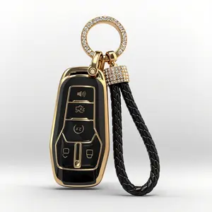 for Ford Key fob Cover, Car Key Case Protector with Keychain Compatible with with Ford Fusion F-150 Edge Explorer Mustang Lincoln MKZ MKC 4/5 Buttons Smart Key