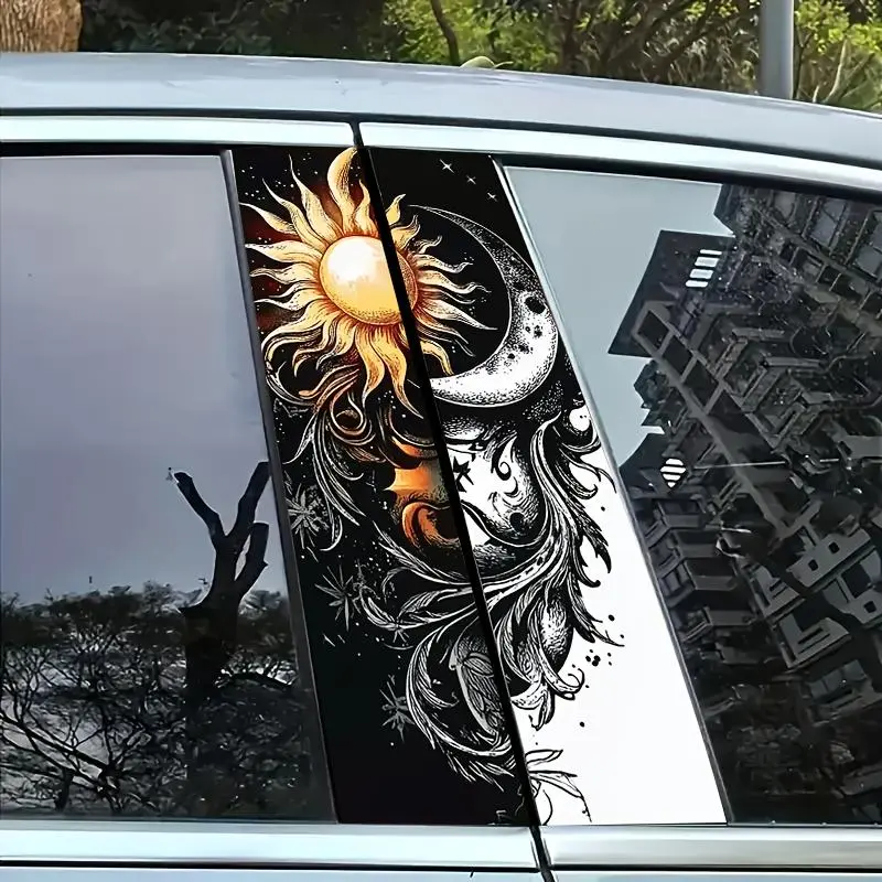 Sun & Moon Pattern Car Sticker, Car Decorative Sticker, Self Adhesive Car Decal, Waterproof & Anti-scratch Vinyl Sticker, Vinyl Decals for Car Window, Car Exterior Decoration Accessories, Sticker for Cars