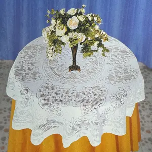 1 piece of art embroidery bouquet, white woven round tablecloth, suitable for table lamp covers, dust-proof and durable