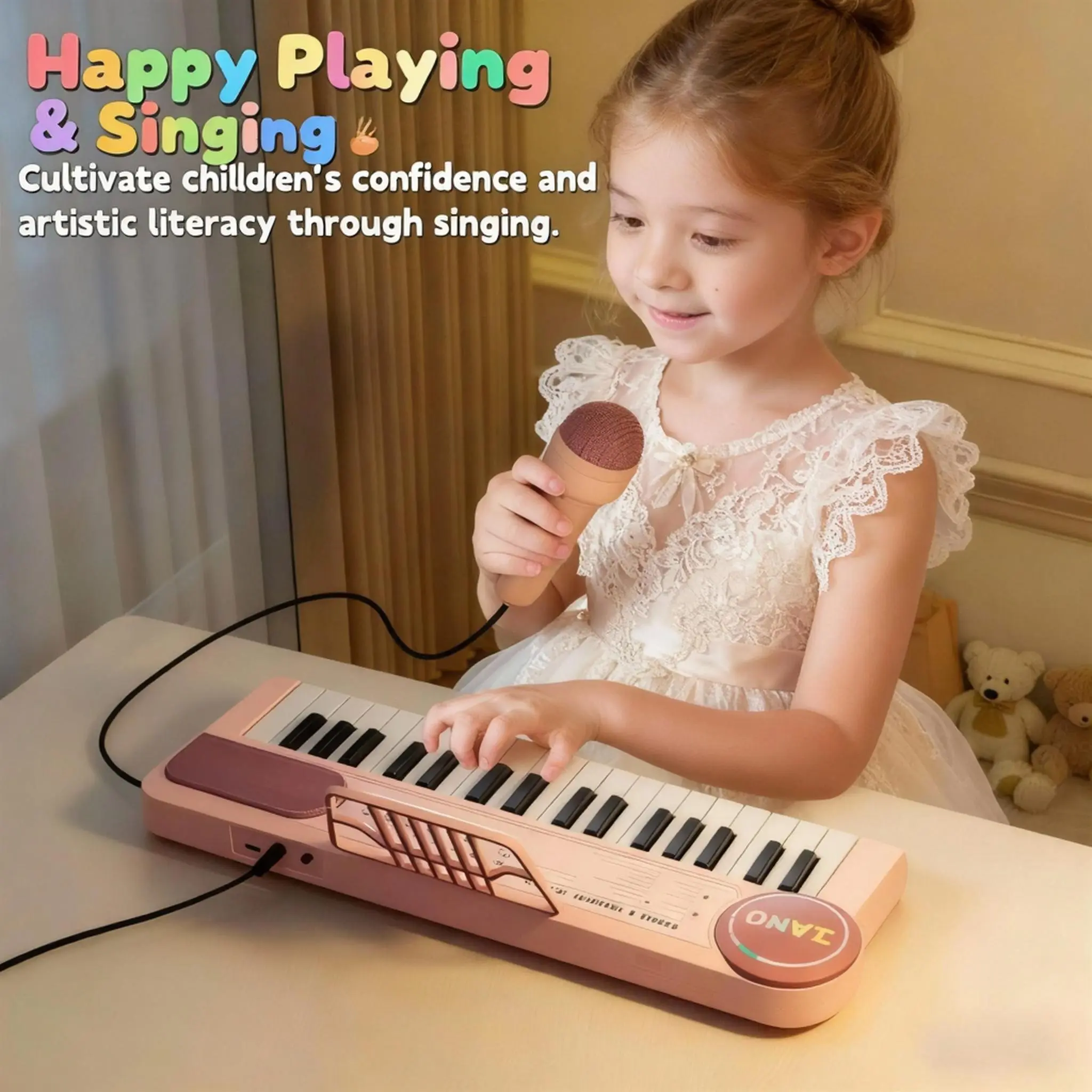 37-Key Compact Electronic Keyboard Piano for 6+ Months Kids, High-Quality Music Enlightenment Toy with Microphone, Real Piano Functions, Multiple Playing Methods, Interactive Play Tool Fostering Children Development & Learning for Young Musicians