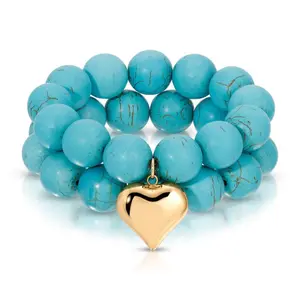 Ettika Luck and Love Turquoise Gold Bracelet for Women 18K Gold Plated Jewelry Stretch Elastic Design Comfortable Fit Perfect Gift for Her