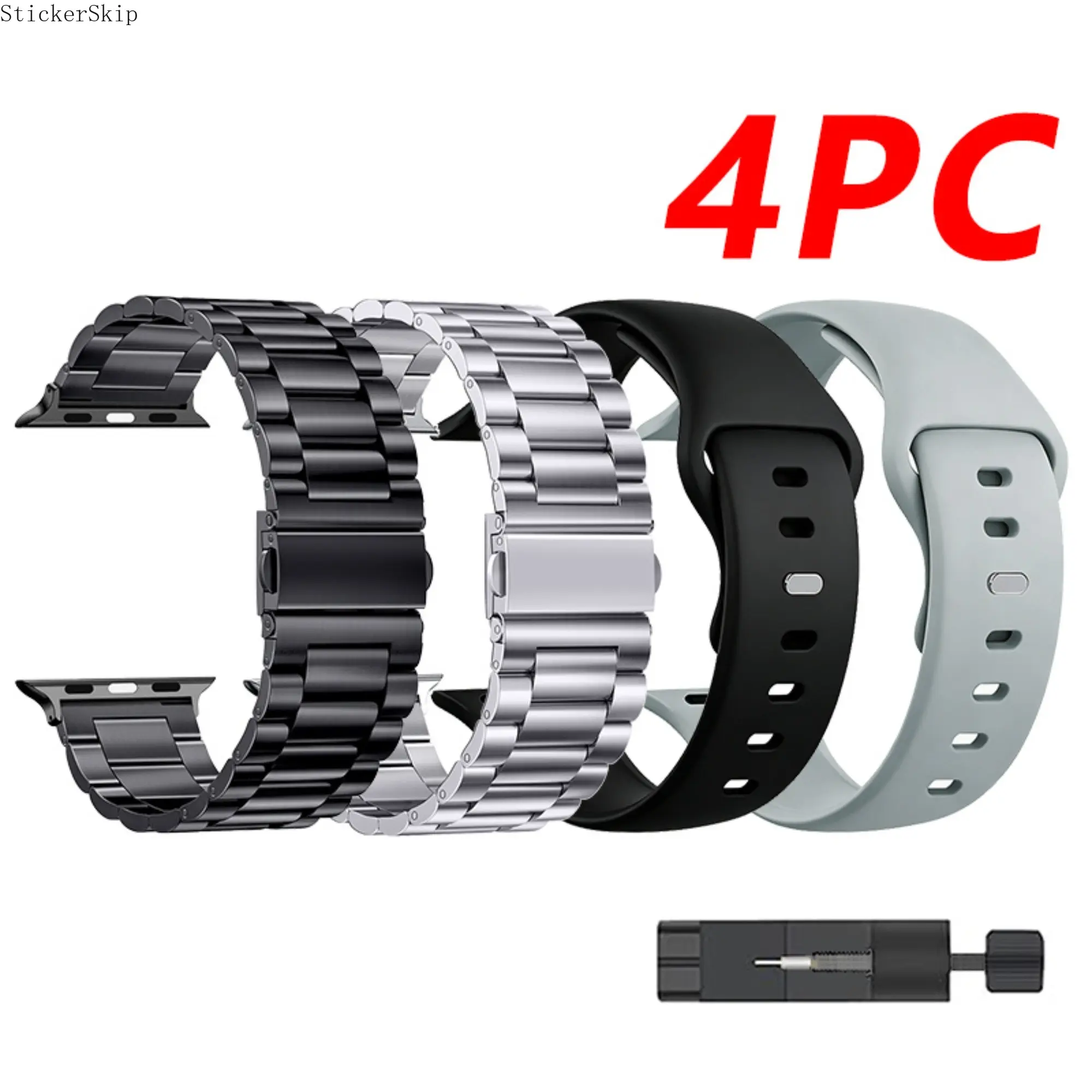 4 Pack Stainless Steel Watch Bands, Multi-style Metal Replacement Wrist Straps, 38-49mm universal size fits Apple Watch Series 3-11, SE SE2 SE3 and Ultra Series, durable adjustable wrist accessories with two optional styles for daily business casual wear