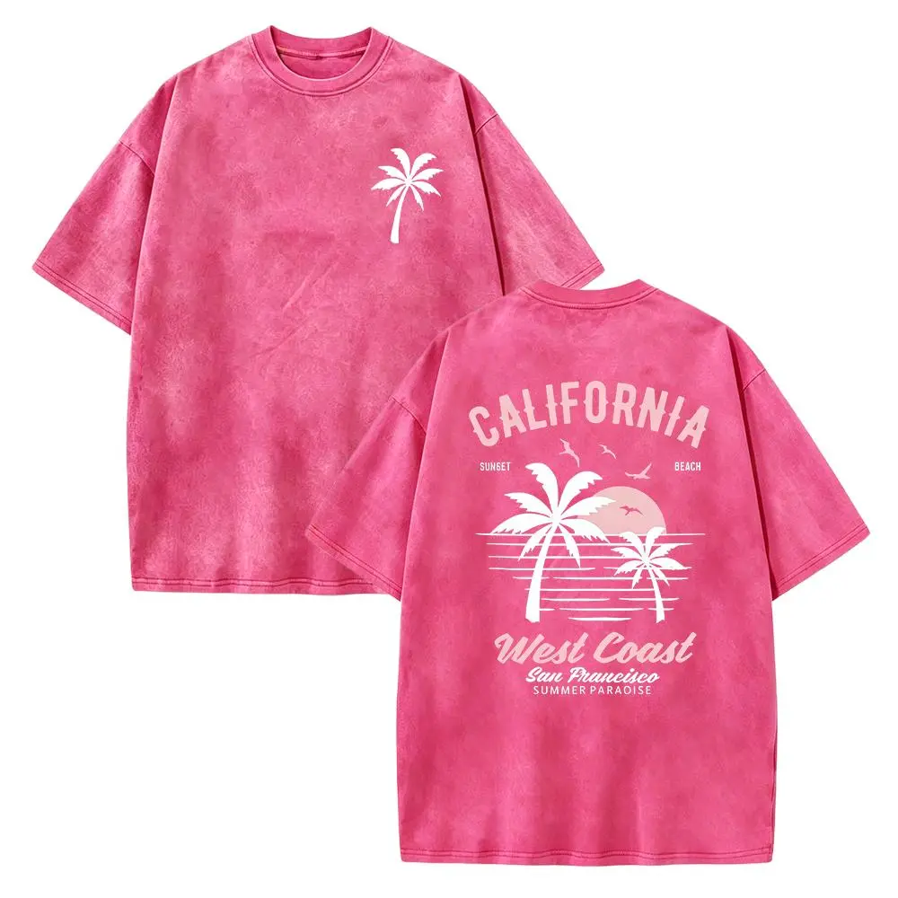 Unisex California Graphic Tee, Vintage 2000s Style Washed Cotton Shirt with Retro Palm Tree Print, Loose Fit Summer Top, Tops, Mens Clothing, Graphic Shirts, 2000S Shirts