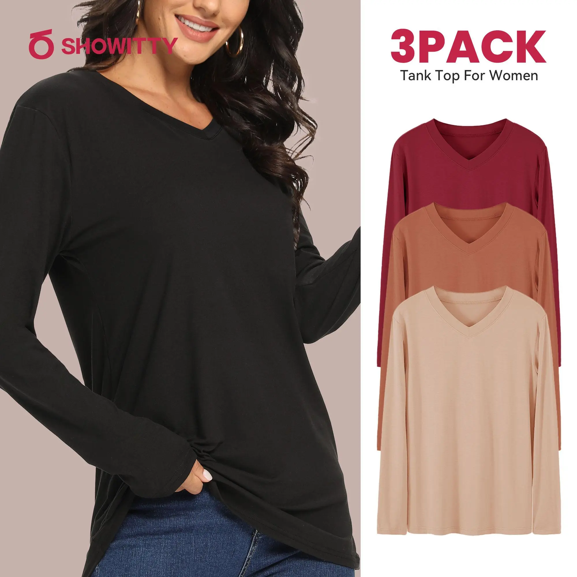 SHOWITTY Womens 3 Pack Long Sleeve Shirts – Casual Fall Tops for Workout, Travel & Daily Wear SHOWITTY Womens 3 Pack Long Sleeve Shirts – Casual Fall Tops for Workout, Travel & Daily Wear