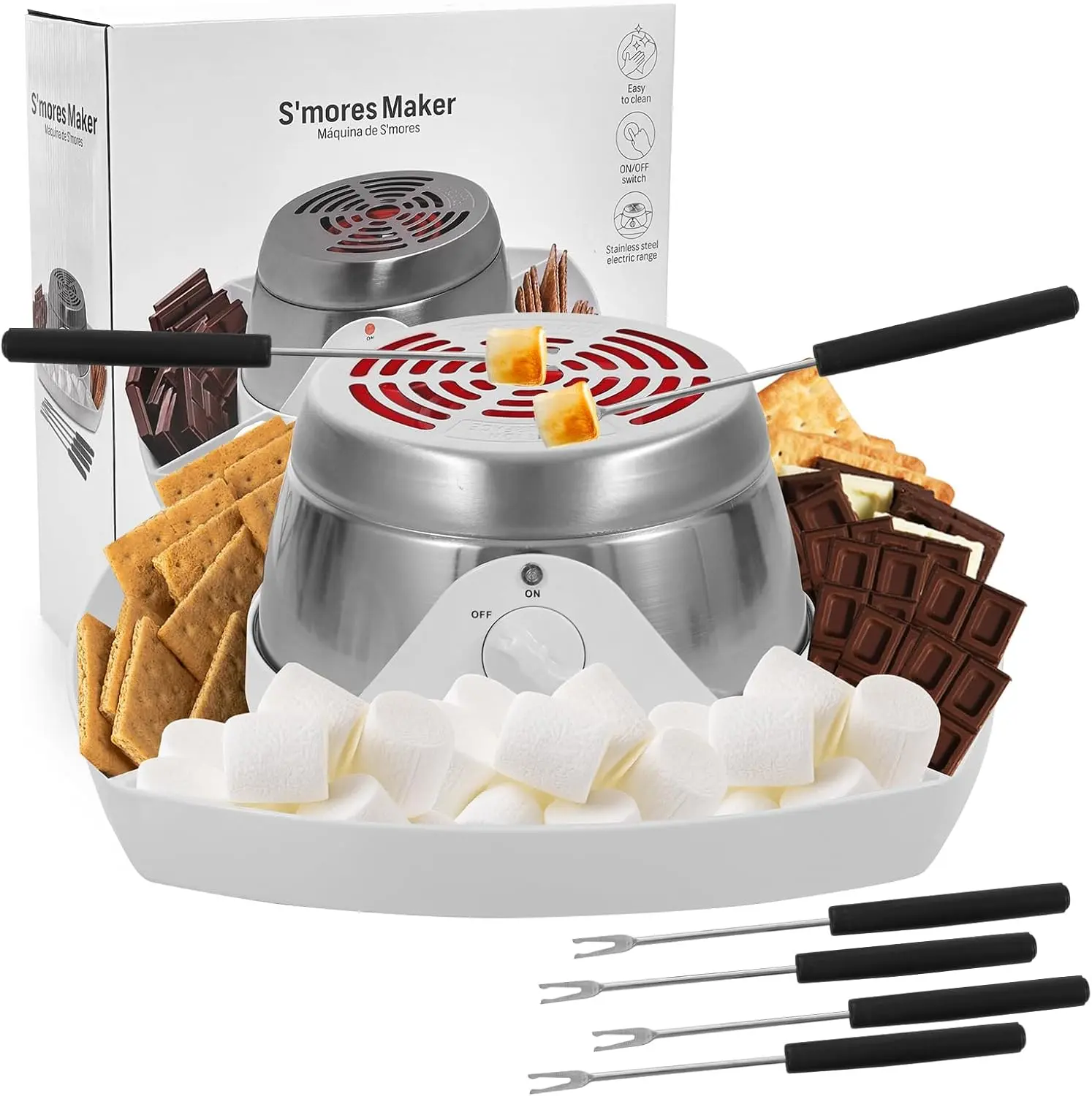 Flameless Electric S'mores Maker Tabletop Kit - Marshmallow Roaster, 120V 345W Specialty Kitchen Appliance, Movie Night Supplies, Housewarming Christmas Gift