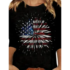 Women's Pullover | American Flag Geometric Pattern | All Season Comfort Fit, American Flag Clothing Black Collar Fabric Womenswear