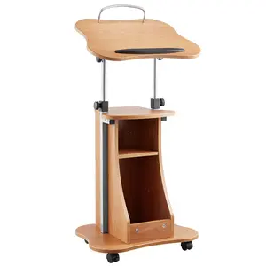 VEVOR Podium Stand,  43-Inch Wooden Lectern, Portable Laptop Desk with Lockable Wheels, Wide Reading Surface and Open Storage Area, Adjustable Height and Angle, for Speeches, Lectures, or Presentations