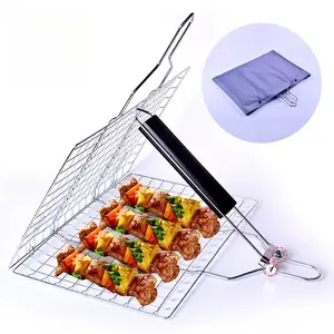 Grill Basket, Outdoor Fish Grill Basket, Stainless Steel Folding Grill Accessory with Removable Handle, Ideal for Camping, Picnics, and Parties, Outdoor Bbq, Barbecue Accessories