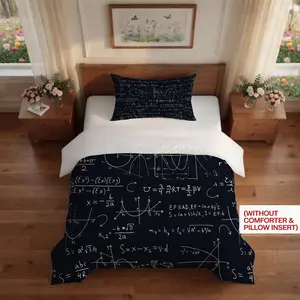 2/3-Piece Math Formula Print Duvet Cover Set, No Insert, Navy Blue Geek Nerd Bedding Set, Soft Microfiber Comforter Cover for Classroom, Bedroom, Dorm, Math Teachers & Students