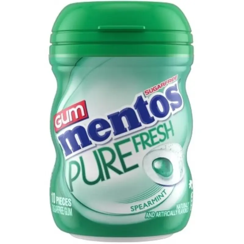 Mentos Pure Fresh Sugarfree Spearmint Chewing Gum, 5 Pack (10 Pieces Each) - Fat-Free Snack with Refreshing Flavor