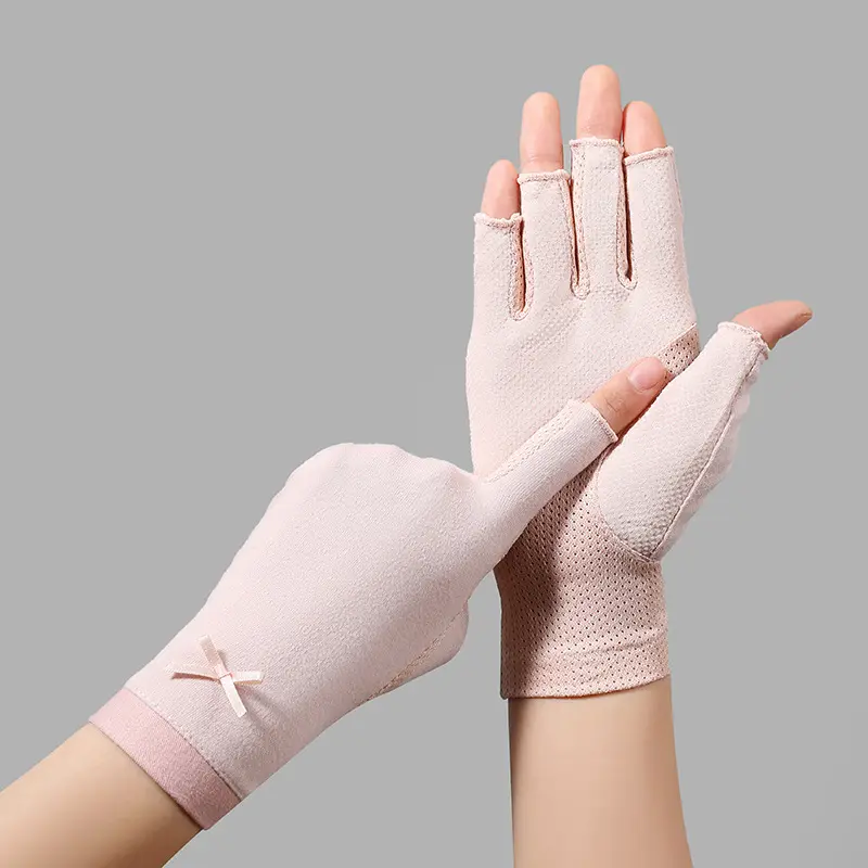 Breathable Fingerless Sun Gloves for Women, UV Protection Driving Gloves with Bow, Anti-Slip Touchscreen Gloves for Summer Outdoor Activities