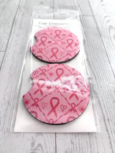 Breast Cancer Pink Bow Car Neoprene Cup Holder Coaster Gift