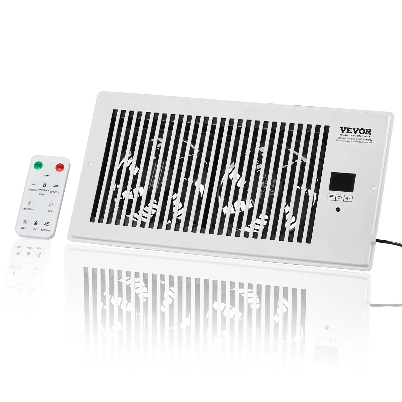【summerfinds】VEVOR 6x12 in Register Ventilation Fan, Quiet Auxiliary Fan Booster with Remote & Thermostat Control, Adjustable Speed for Heating & Cooling Smart Vents, White