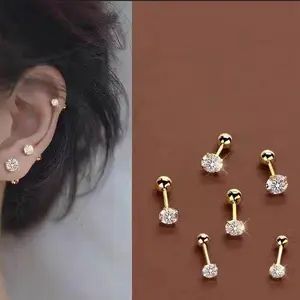 earrings 3 Sets, 18K Golden Plated Stainless Steel, Exquisite And Simple Spherical Twisted Four Piece Set Synthetic Zirconia Earrings