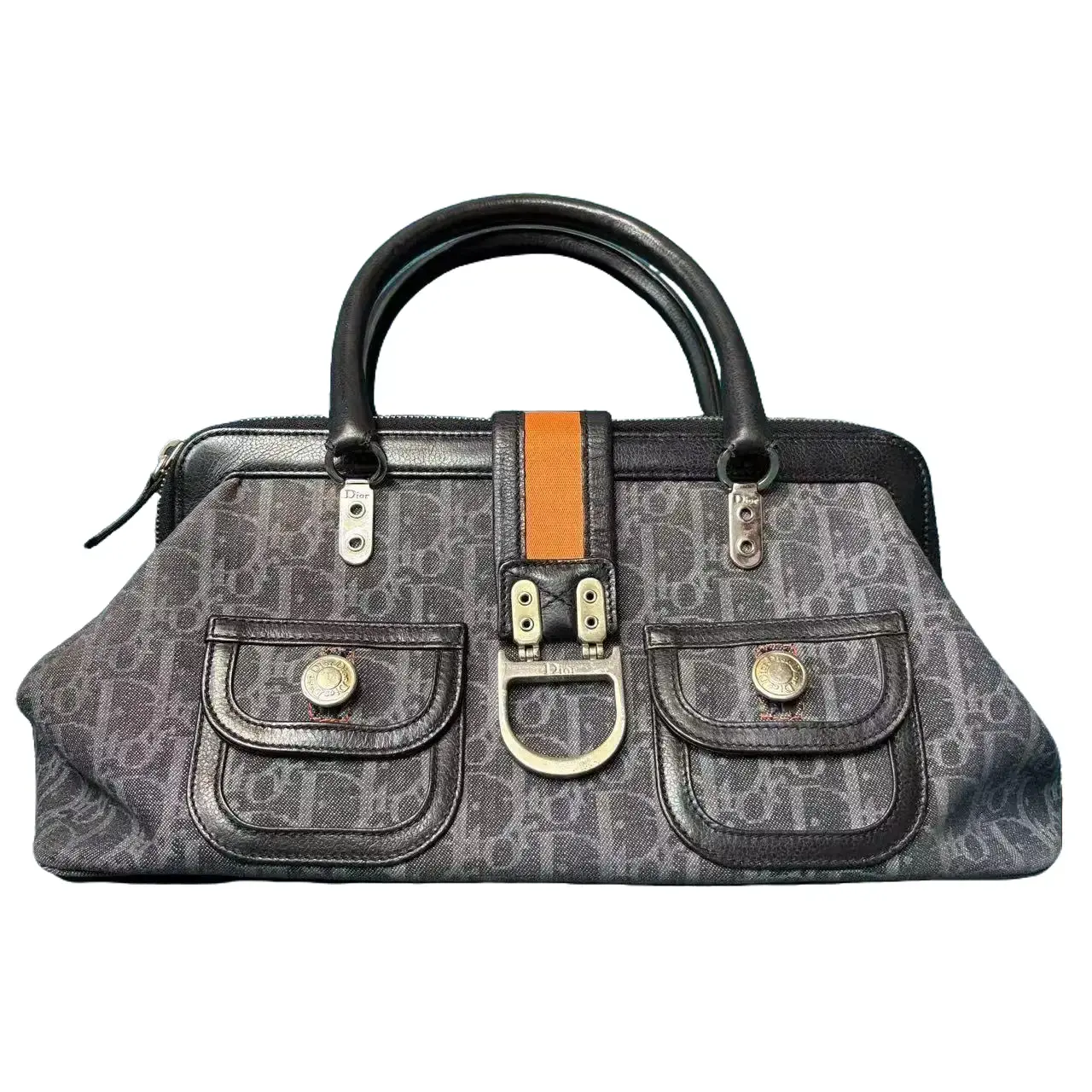 Pre-owned Dior Vintage Trotter Gray Monogram Canvas D Ring Crossbody Doctor Bag, Style X502 26.06.03, Luxury Crossbody Bags