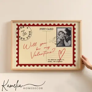 Custom Valentines Postcard Poster Unframed, Custom Couples Photo Wall Art Poster, Valentine Gift For Husband Wife, Romantic Love Poster Horizontal Sign