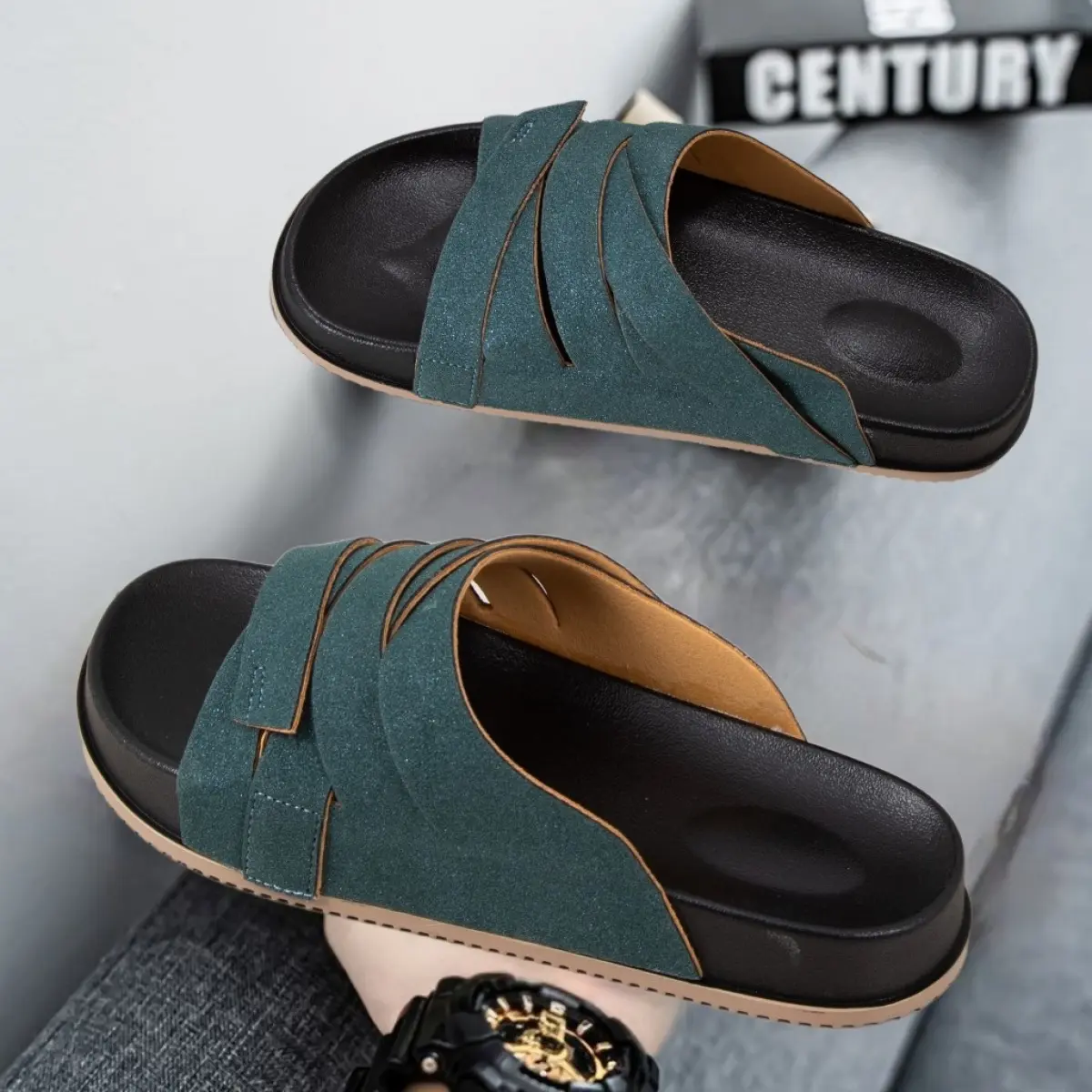 Men's Light Luxury Mesh Velvet Slide Slippers, Lightweight Non-Slip PVC Sole, Creative Dopamine Color Footwear for Summer Outdoor Beach Use, Shoe, Casual, Beach Wear, Slip On