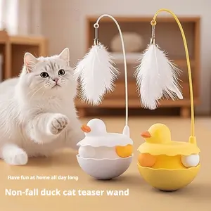 Cat Weeble Wobble Toys Interactive Resin Duck Shape Fun Stick for Kitten Play Indoor Outdoor Removable Washable Cat Teaser Wand