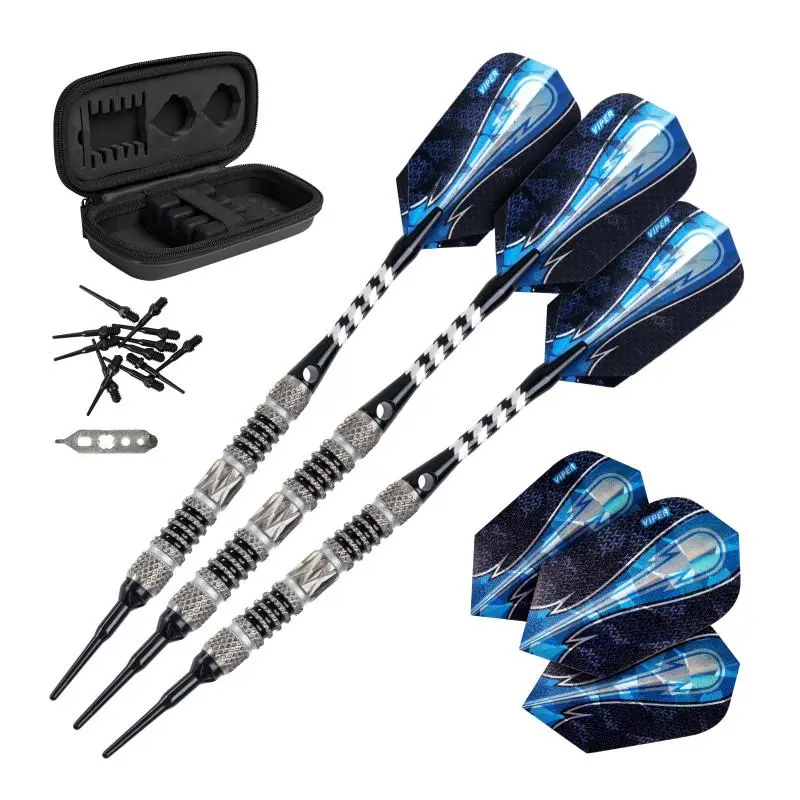 Viper Astro Soft Tip Darts 80% Tungsten 18g Knurled Grip, Aluminum Shafts, Black Rings, Slim Flights, TacTech Case & 2BA Tips for Electronic Dartboards – Professional Darts Gear Set with Lifetime Barrel Guarantee.