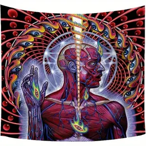 Vibrant Psychedelic Tool Lateralus Tapestry - Large Fabric Poster with Anatomical Artwork & Eye Design, Horizontal Graphic Wall Decor for Living Room or Bedroom, Soft Texture Cover, Tapestry Wall Hanging