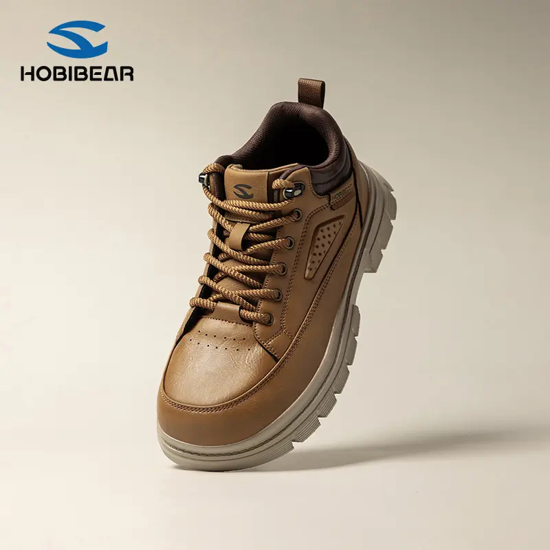 HOBIBEAR Men's Mid-Calf Wide Toe PU Leather Shoes - Lace-Up, Flat Heel, All-Season, Flexible Sole, EVA Thick Sole Casual Work & Daily Walking Boots