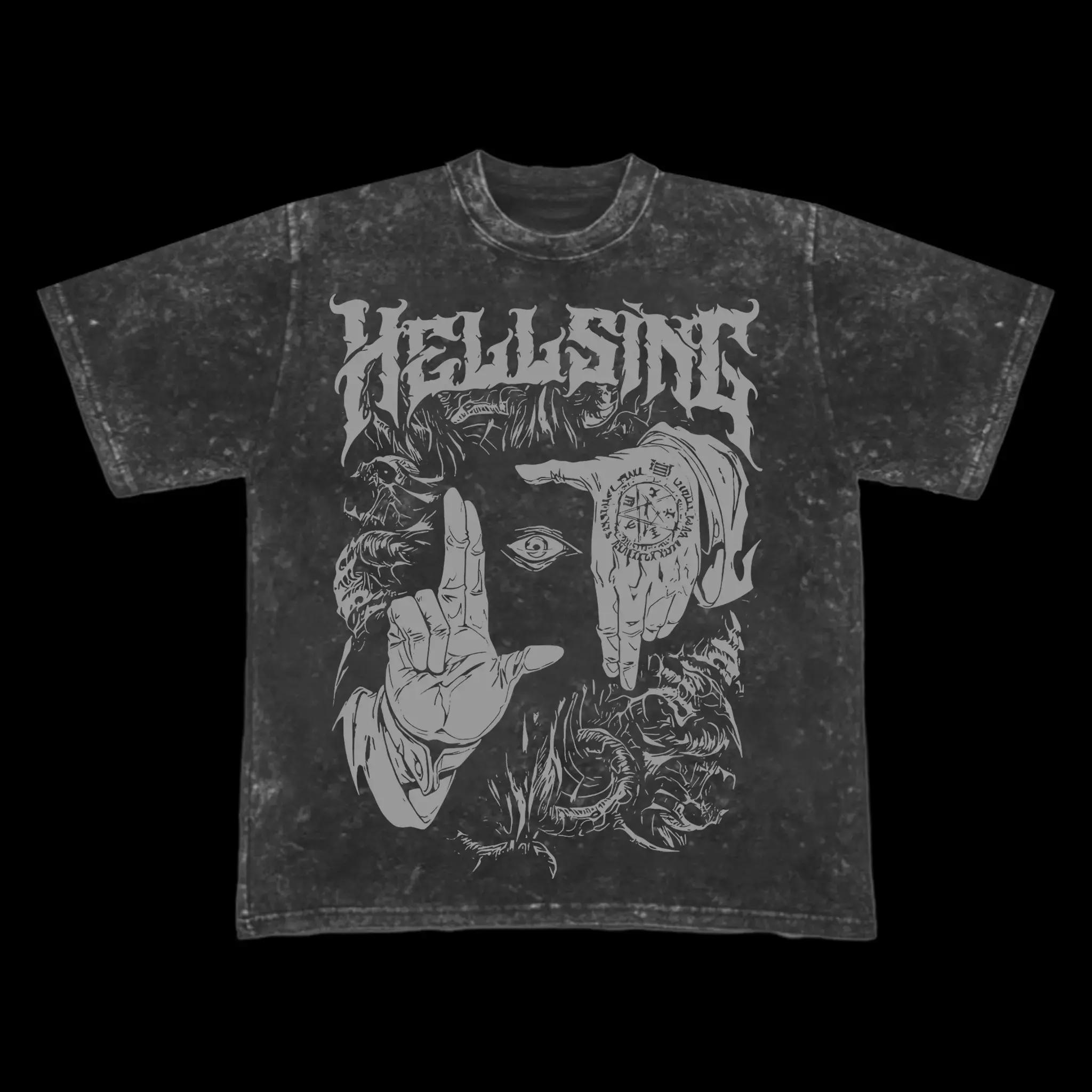 Retro Heavy Limited "Alucard Hellsing Hand Signs" Anime Vintage Oversized Washed Tee Unisex Oversize Anime Manga Washed Heavyweight Cotton T-shirt, Gift For Anime Fan, Anime Lover