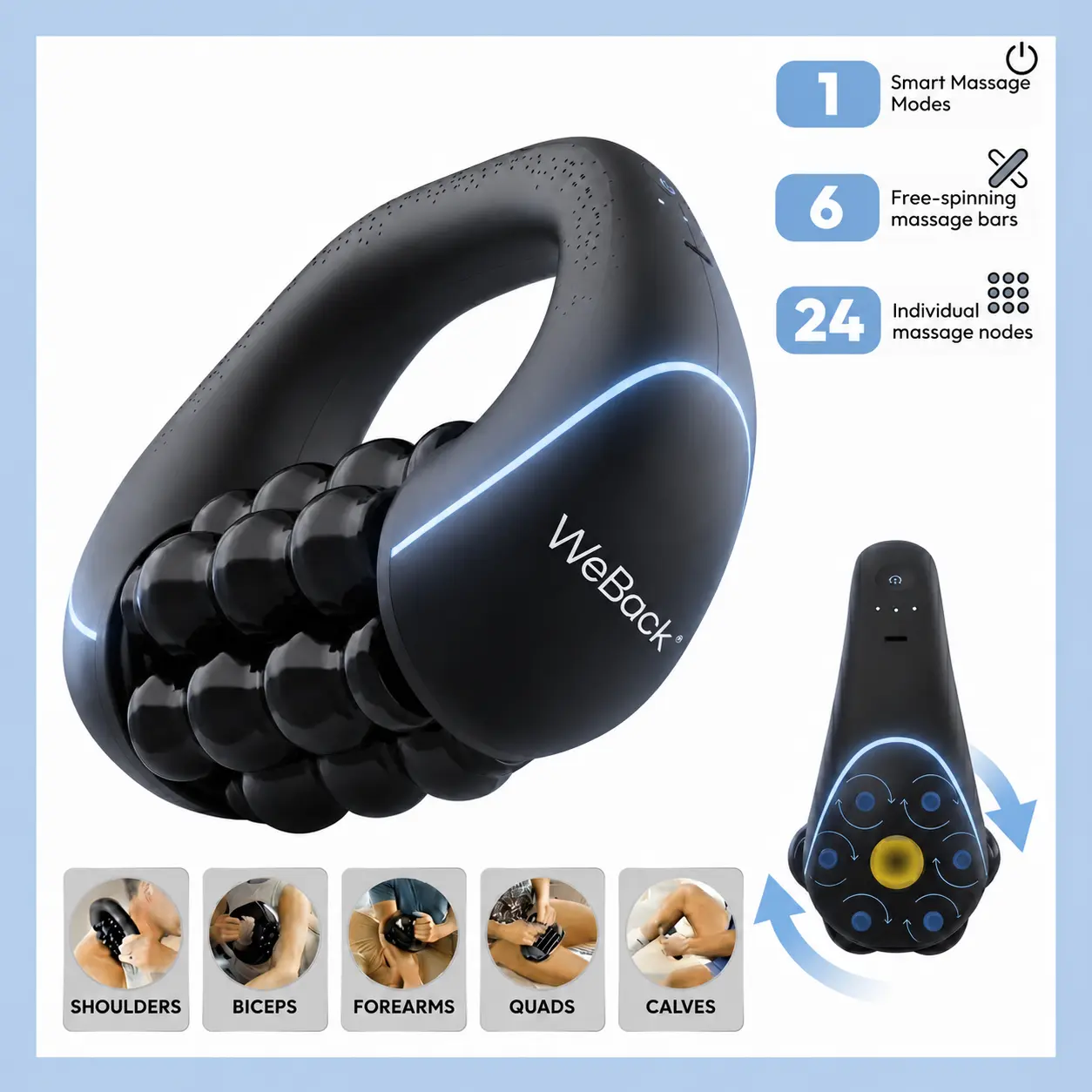 WeBack Handheld electric rolling massager provides full-body relief for deep tissues and muscle with 3-speed rotation. summerwins