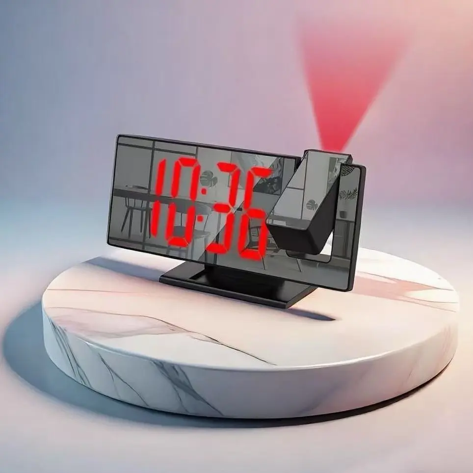 180° arm-extending LED projection digital alarm clock with USB interface, tabletop alarm clock, Projection Alarm Clocks For Bedrooms, home decoration, deep sleepers, luminescent, mirror