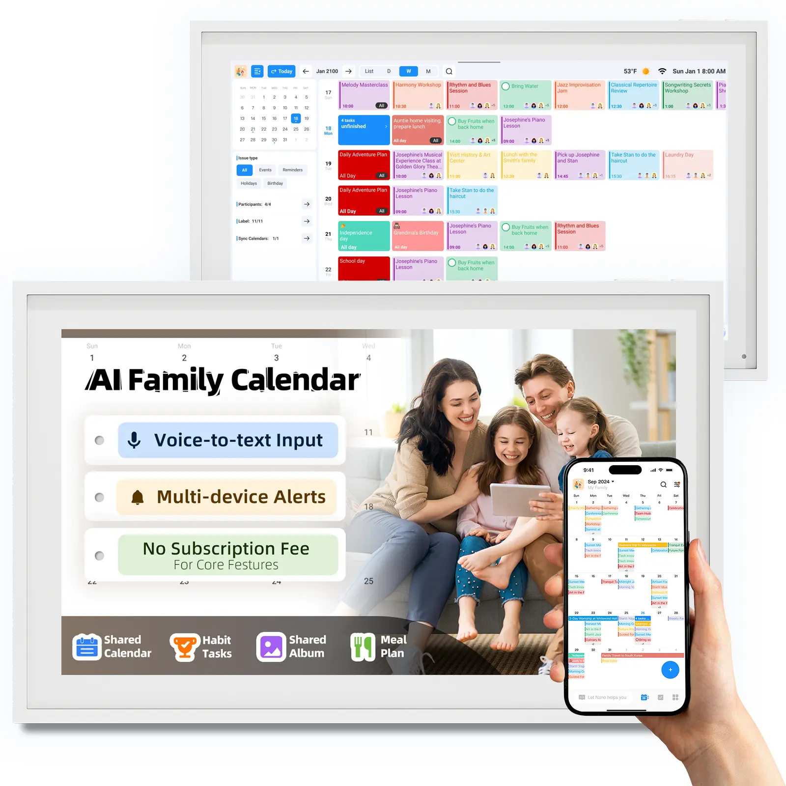 15.6" Digital Calendar Wall Touch Screen Smart Family Planner & Organizer | Electronic Calendar with AI Assistant, Multi-Device Sync & Alerts, Kids Chore Chart & Rewards, Meal Planner, Photo Display
