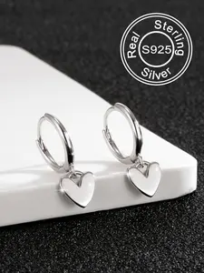 S925 Sterling Silver Heart Decor Dangle Earrings, Heart Shaped Earrings, Fashionable Earrings for Women & Girls, Trendy All-match & Exquisite Jewelry for Birthday Gift