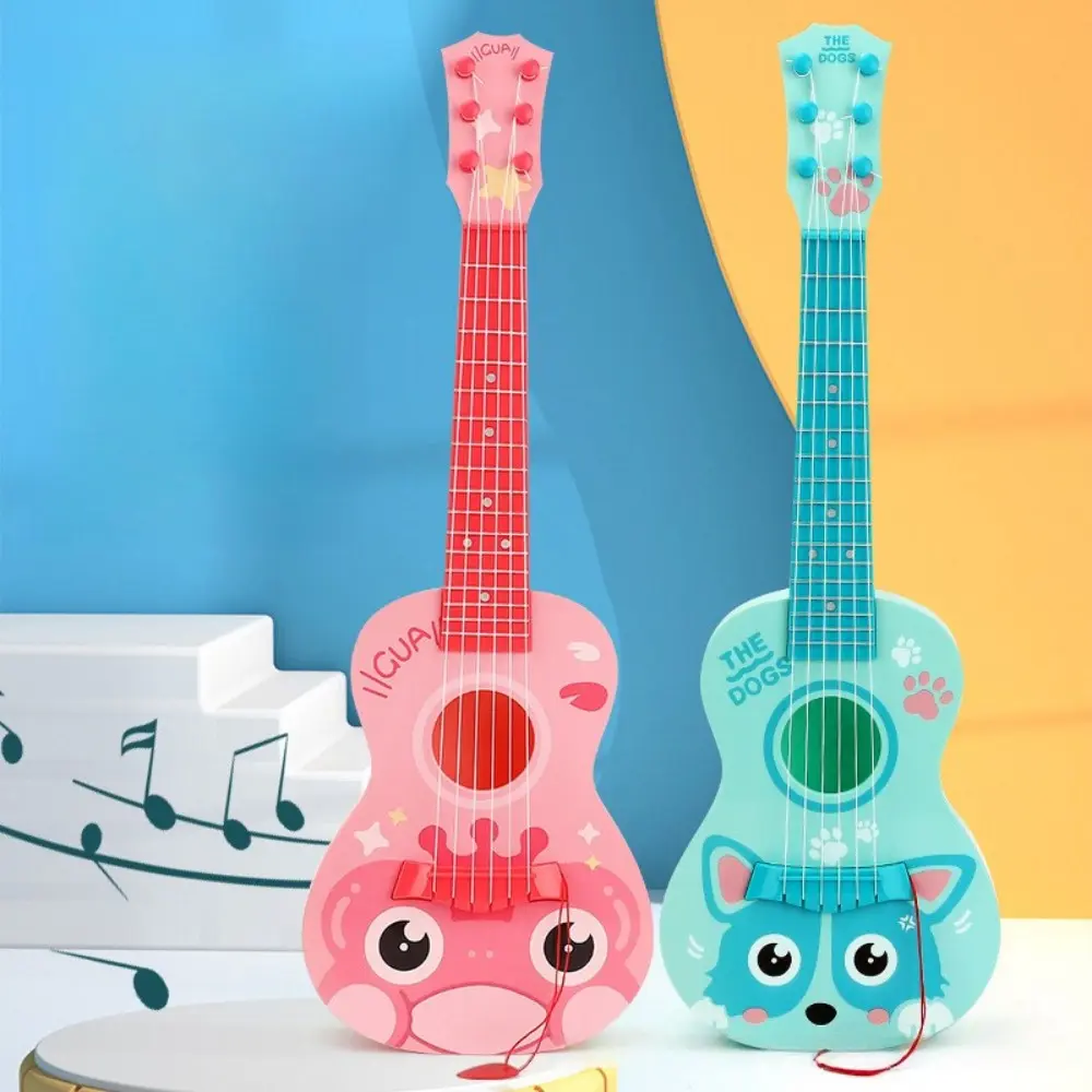 21in Lightweight 6-String Kids Ukulele - Cute Cartoon Designs, Pink & Blue, PVC-Free Educational Musical Toy for 3-4 Years Old Beginners, Boosts Learning, Hand-Eye Coordination & Listening Skills, Compact