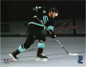 Jamie Oleksiak Seattle Kraken Autographed 11" x 14" Navy Jersey Shooting Spotlight Photograph - Limited Edition of 22 - Fanatics Authentic Certified