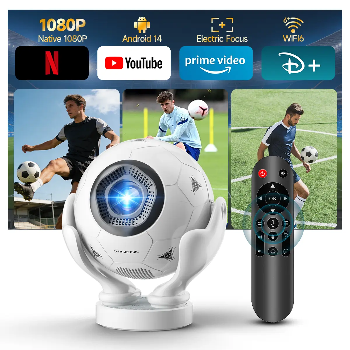 Magcubic 500ANSI HY320F Soccer Projector, Native 1080P 8K Support, WiFi 6 Bluetooth 5.4, Android 14, Electric Focus Short Throw, Portable Mini Projector Home Theater Outdoor summerwins #TikTokShopBackToSchool