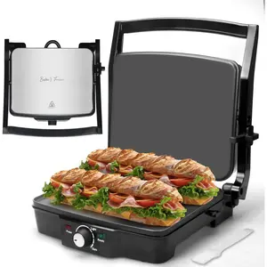 Baker's Friend Panini Press Electric Griddle, Panini Grill Press Sandwich Maker Press, Grilled Cheese Maker, Sandwichera Electrical, Browning Control, Non Stick Surfaces, 4-Slices, Stainless Steel