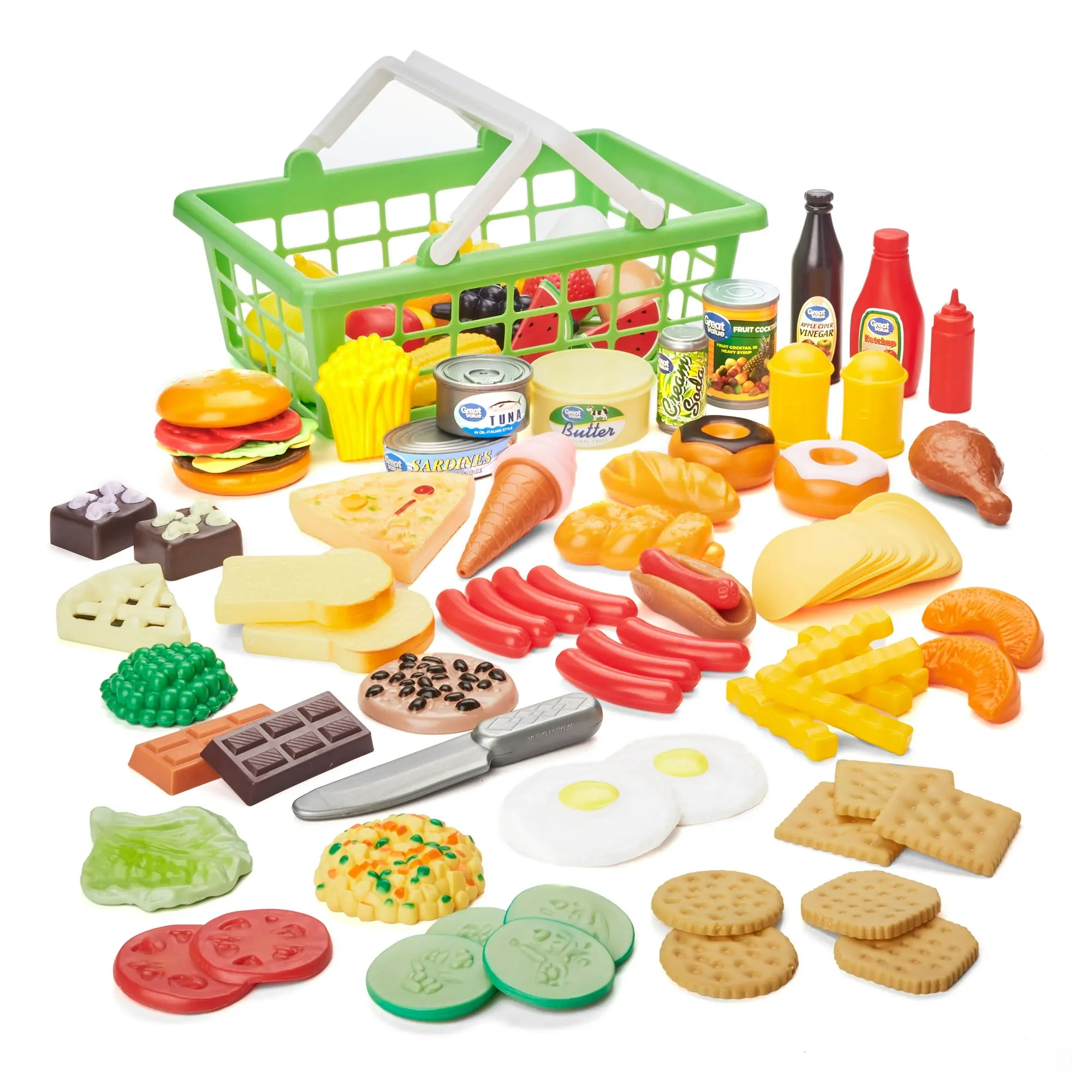 Kid Connection Play Food Set, 100 Pieces, with Shopping Basket