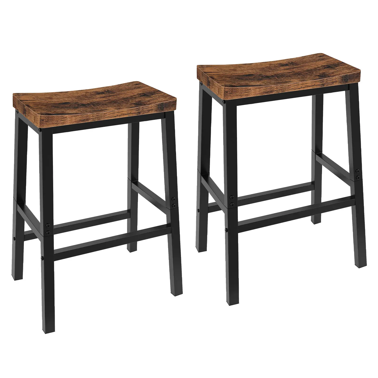 HOOBRO Bar Stools, Set of 2 Bar Chairs, 23.6 Inch Saddle Stools, Kitchen Counter Stools with Footrests, Industrial Stools for Dining Room, Kitchen, Counter, Bar, Rustic Brown and Black #SummerVibes