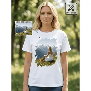 Custom Photo T-Shirts Personalized Picture Print Tees Suitable for Women & Men, DIY Upload Matching Couple Shirts, Team Uniforms, Vacation Outfits, Breathable Crewneck Tops with Transfer Printing Gift
