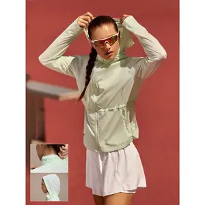 GLOWMODE Keep It Moving Hip-Length Relaxed Fit Adjustable Drawstring Cinch Waist 2-Way Wear Hooded Running Jacket Jogging Outdoor Workout Gym Daily Active Wear