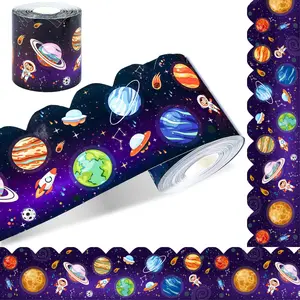 66ft Bulletin Board Border Roll Decorations,1 Roll Outer Space Coated Rolled Border Trim with Adhesive Dots for Classroom Nursery Room Office School Decor Chalkboard Board Edge