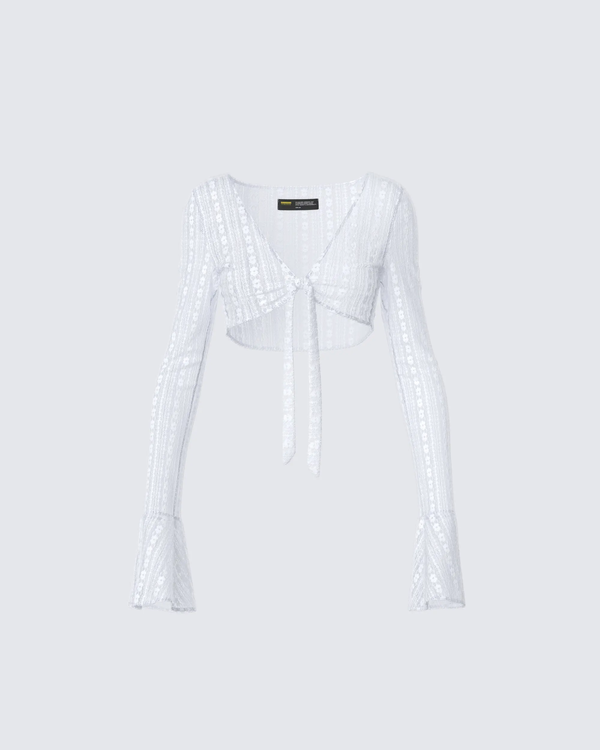 Women's Ursuline White Lace Flared Sleeved Bolero Top, Spandex-Blend Fabric, Sequin Accents, Ideal for Slip Dress Layering, Tops, Cropped