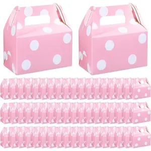 50 count  Polka Dot Party Favors Boxes Large  Candy  Boxes with Handles 6.3 x 6.3 x 3.5 Inches for Birthday Halloween Christmas Party Supplies