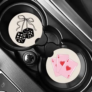 Pink Deck Heart Dice Car Coaster Set with Heart Design and Bow Detail Neoprene Material 2.75 Inches Stylish Vehicle Interior Accessories