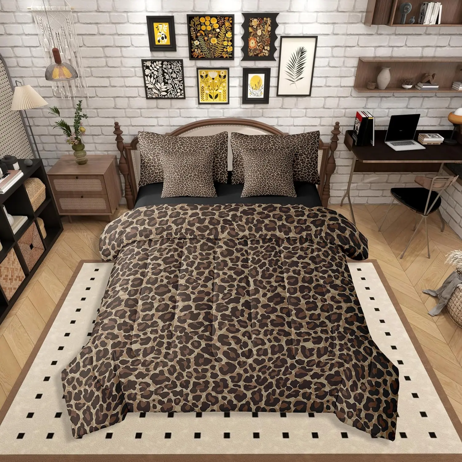 Feelyou Ultra-Soft Microfibre 7-Piece Cheetah Print Luxury Bedding Set - Brown Textured Linens, Multi-Size Sheets, Queen/Comforter King Size/Twin Options, Low-Heat Tumble Dry for Teens