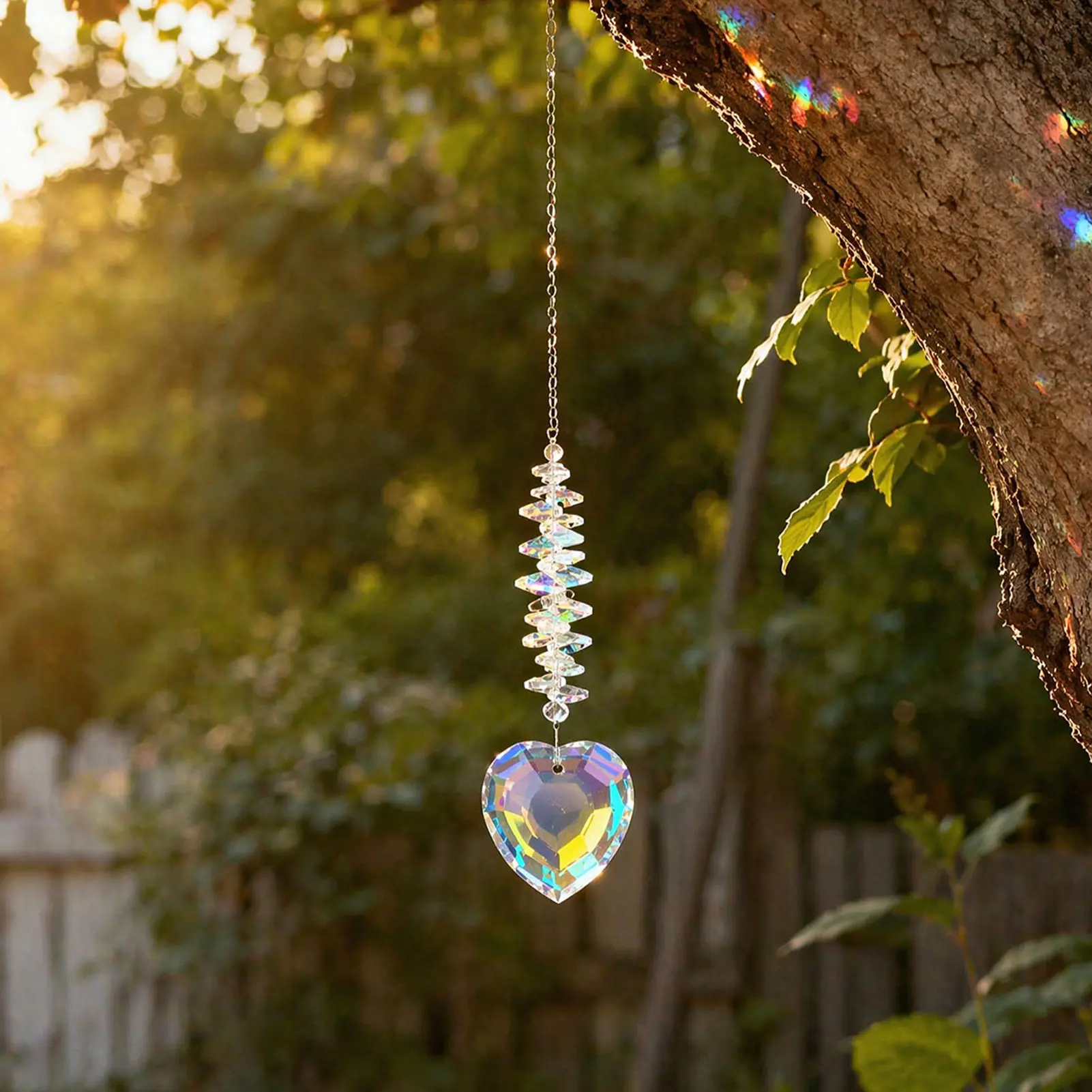Crystal Sun Catcher, Love Crystal Suncatcher Hanging Pendant, Handmade Rainbow Maker Indoor Outdoor Decor for Window Bedroom Courtyard Garden, Bless Gift