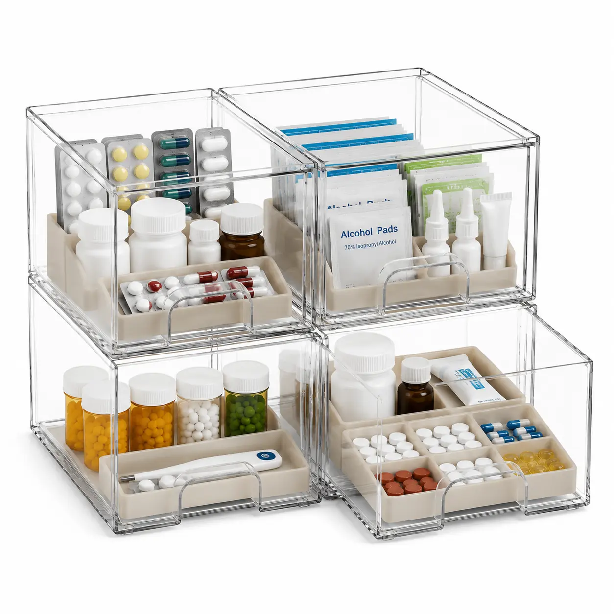 4 Pack Clear Stackable Acrylic Storage Boxes – Drawers for Bathroom Vanity, Office, Craft Room – Dustproof & Easy Clean