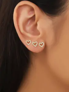 Stainless Steel Zirconia Inlaid Heart Stud Earrings, Pole Type Flat Earrings, Cute Small Zirconia Earrings For Ear Cartilage, Helix, Lobe Piercing, Bohemian Elegant Style, Studs Earrings Jewelry